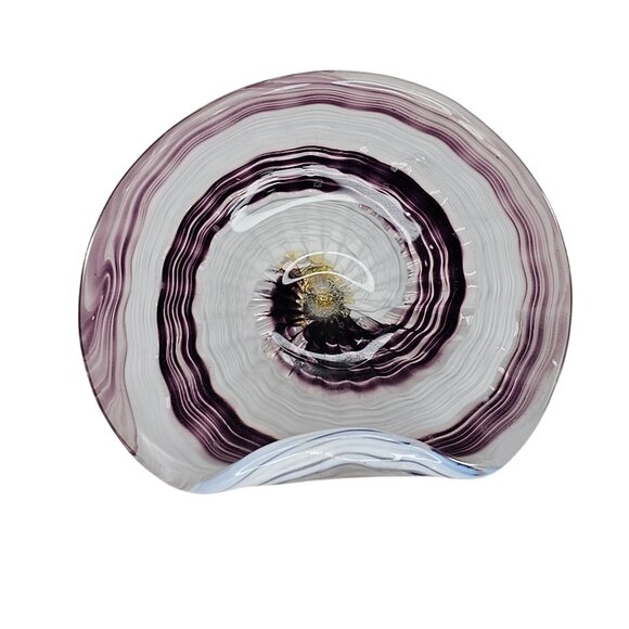 Signed P Cahill Art Glass Business Card Holder Sculpture Purple White Swirl FLAW - Picture 1 of 9